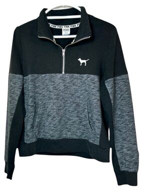 Victorias Secret PINK Black Pullover Kangaroo Pocket Size M Cozy Colorblock